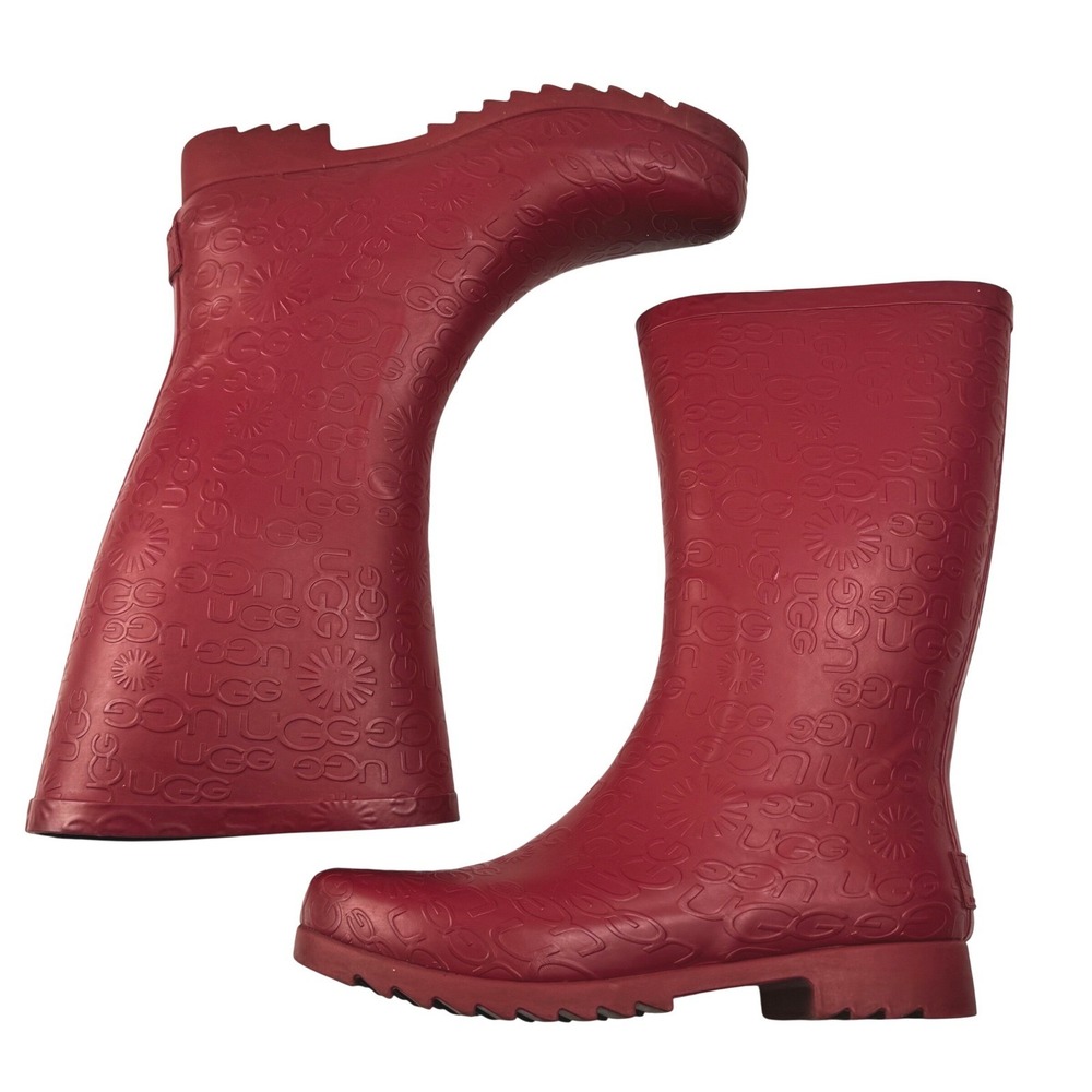 Womens UGG Wilshire All Over Print Red Waterproof Rain Boots Y2K 3385 Size 7 M